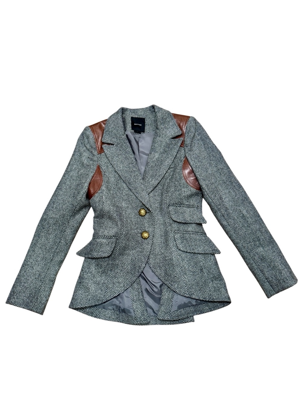 Smythe Rifle-Patch Equestrian Blazer Grey Herringbone 2 XS - Picture 6 of 12